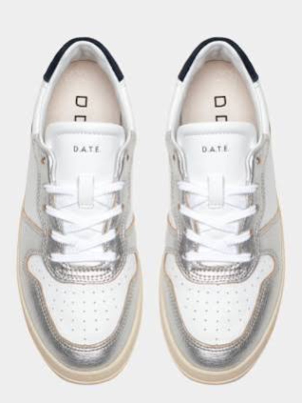 D.A.T.E. Court Laminated White-Silver Sneakers, Size 6.5